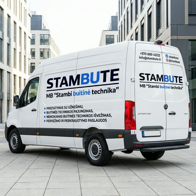 STAMBUTE transporto priemonė — galinis vaizdas